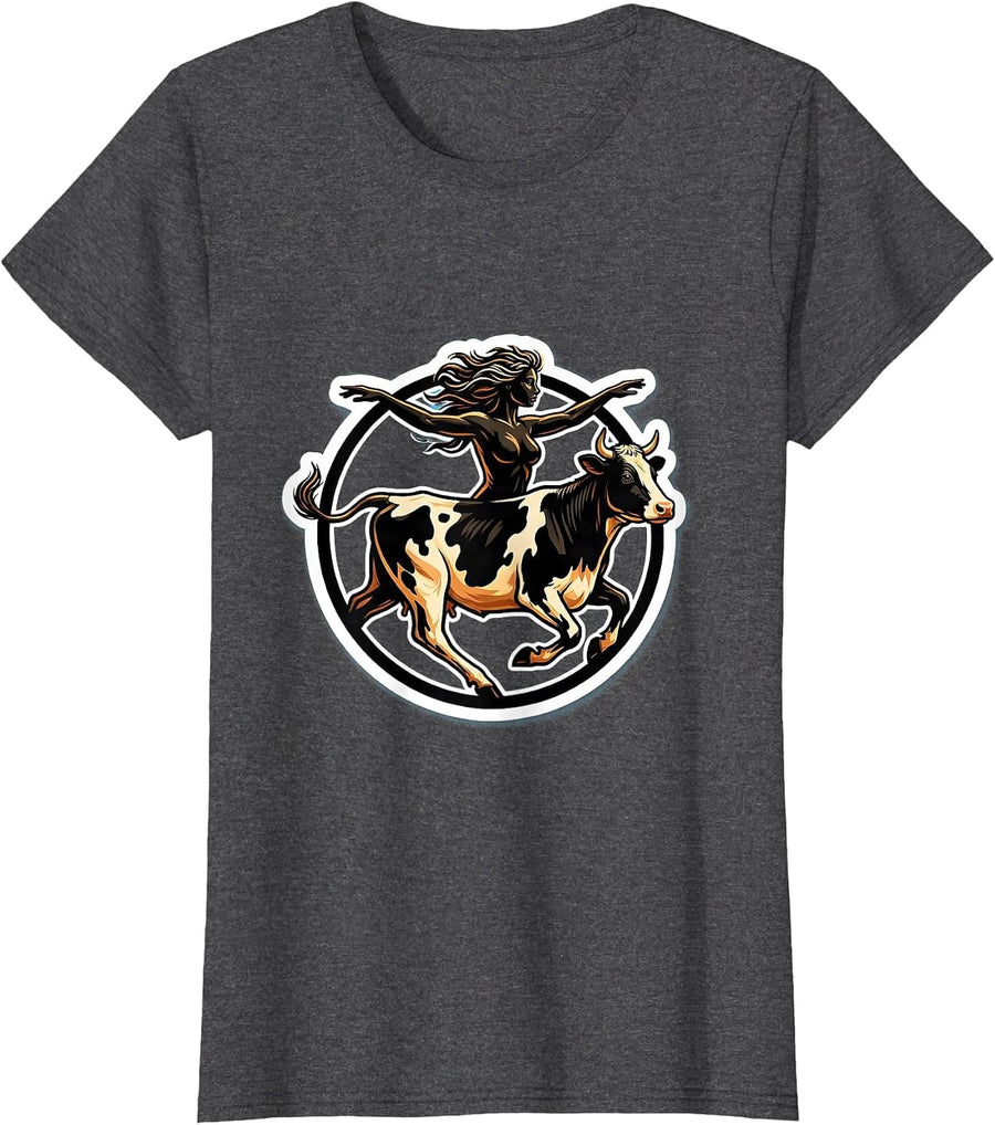 Women's Half Woman Half Cow Centaur Galloping Graphic T-Shirt - Dark Heather Grey