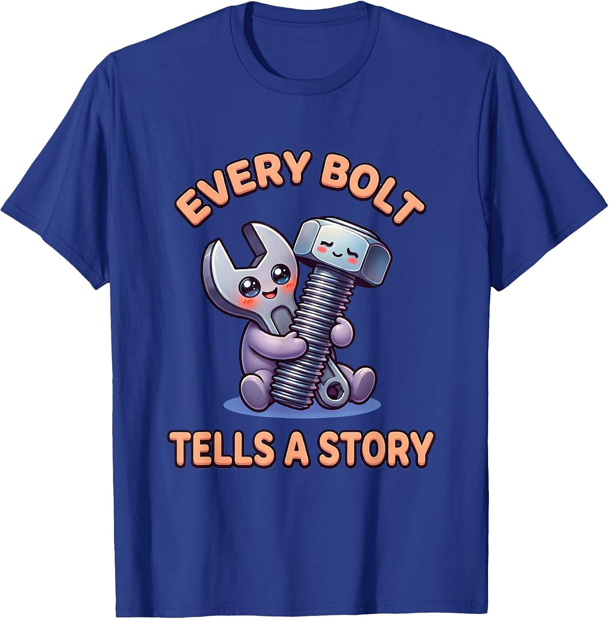 Men's Every Bolt Tells A Story Mechanic Design T-Shirt - Royal Blue