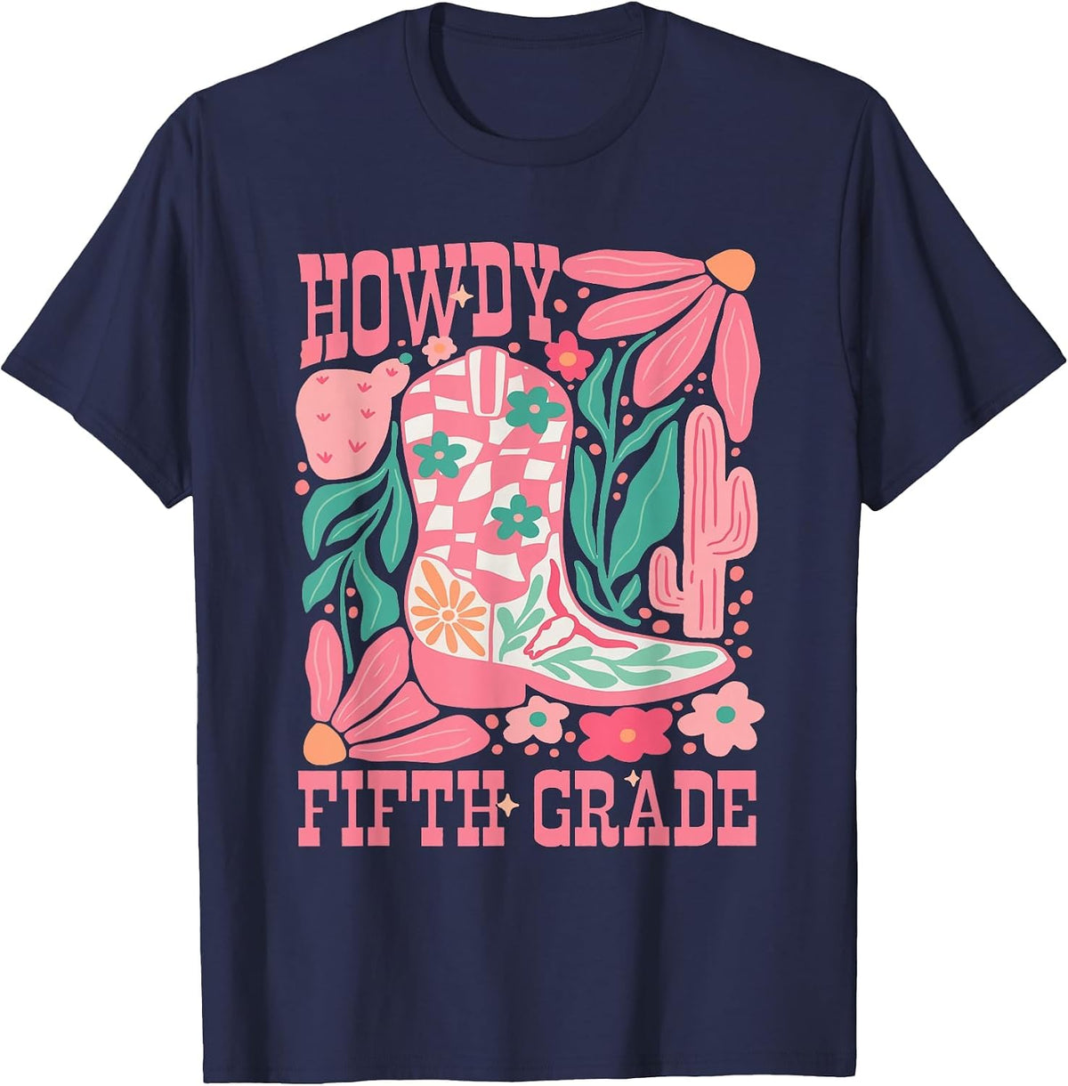 Howdy Fifth Grade Western 5th Grade Teacher Cowboy Cowgirl T-Shirt - Navy Blue