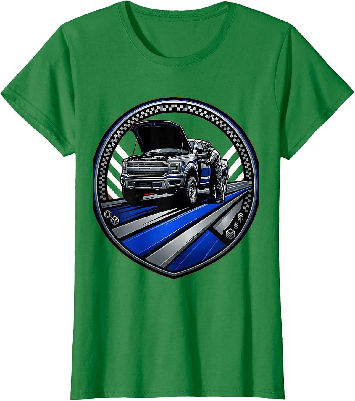 Women's Valley Forge Automotive Mechanic Under Truck Hood T-Shirt - Kelly Green