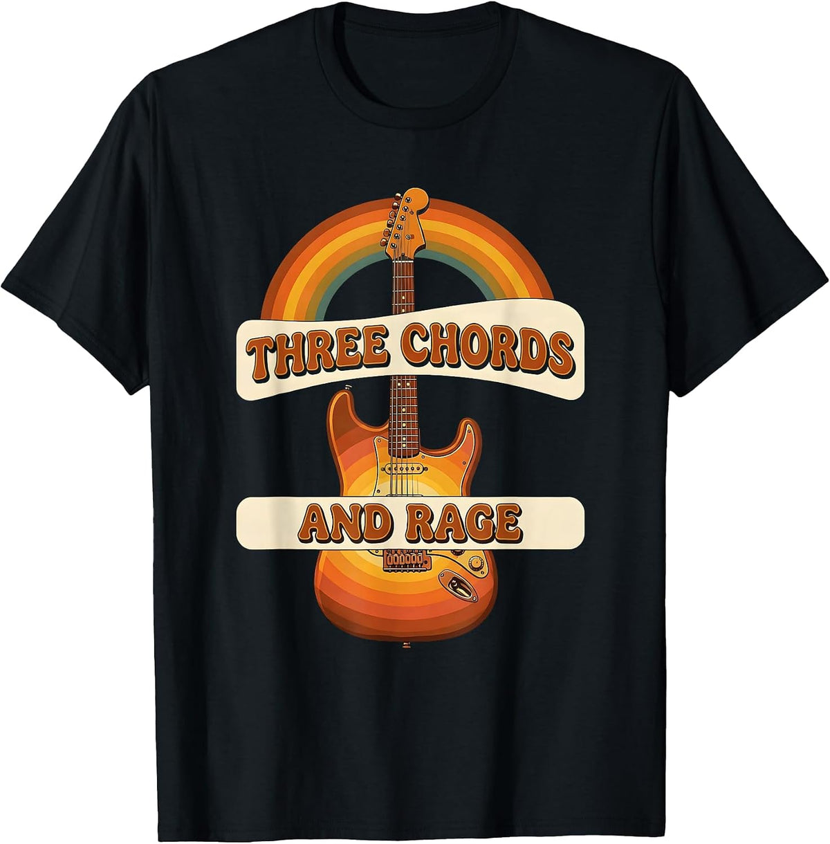 Men's Three Chords and Rage Punk Rock Design T-Shirt - Black