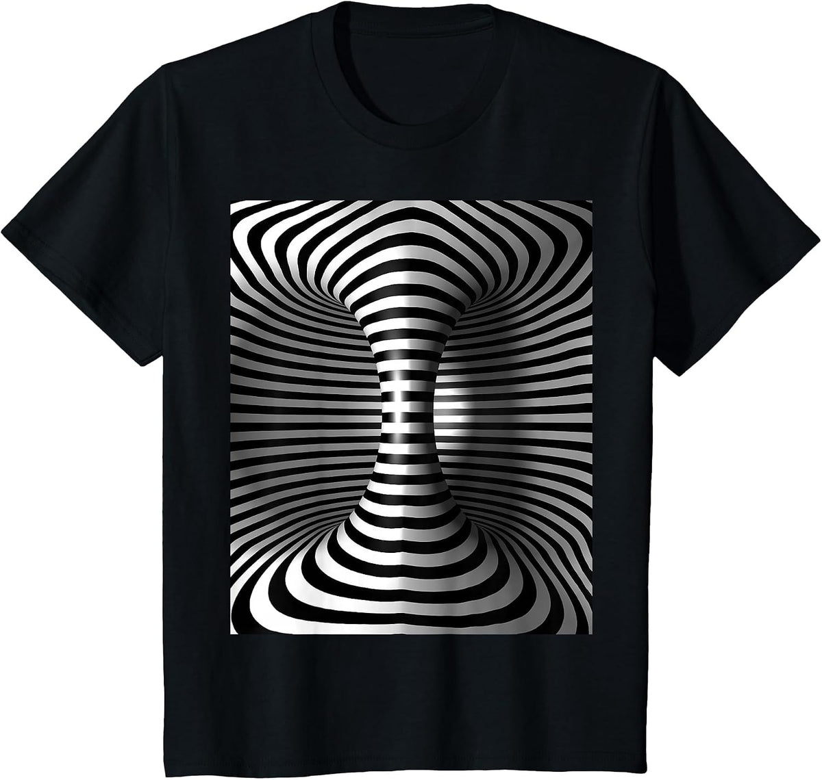 Optical Illusion of a 3D Torus Cylinder Shiny T-Shirt - Black