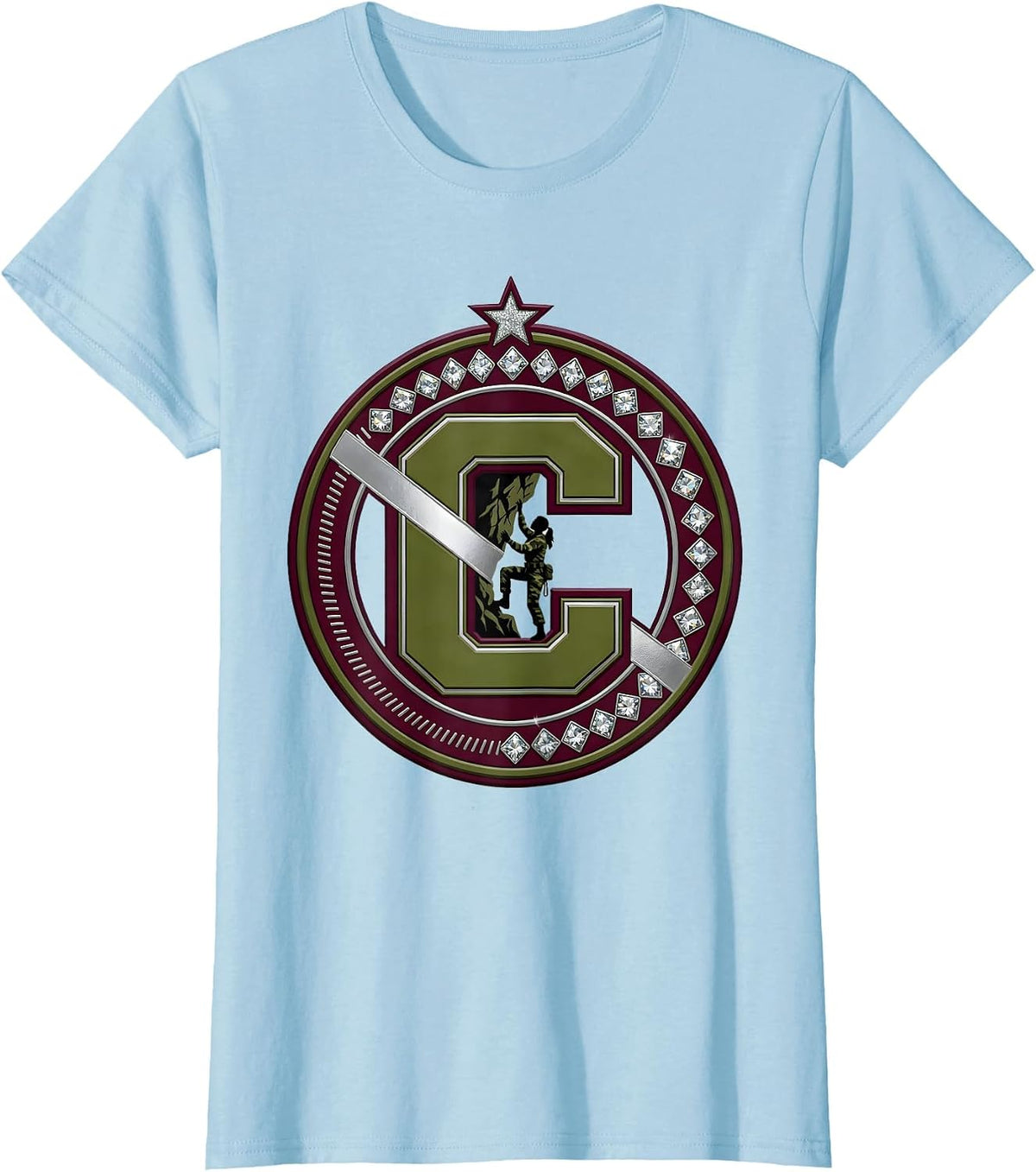 Camo Rock Climber Illustration Graphic Tee T-Shirt - Baby Blue
