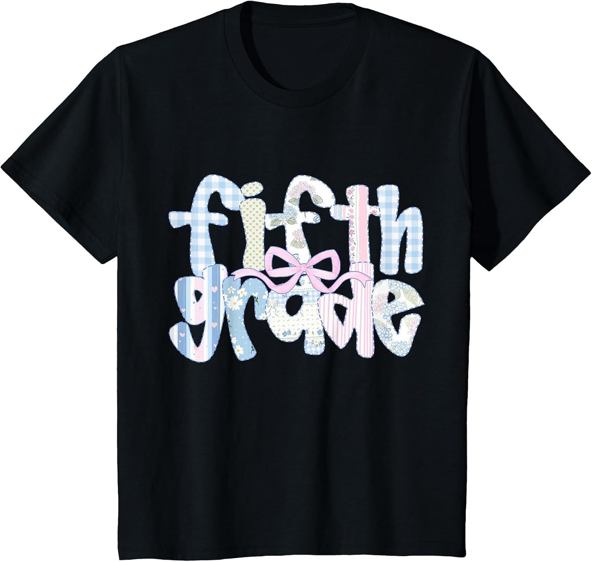 Floral Fifth Grade Coquette Bow 5th Grade Teacher Girl Kid T-Shirt - Black