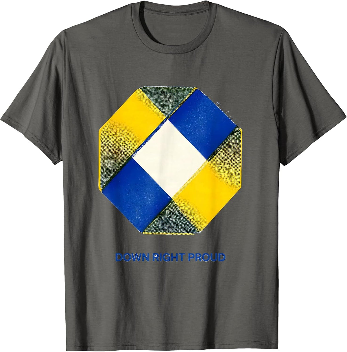 Men's Down Right Proud Risograph Down Syndrome Awareness Family T-Shirt - Asphalt Grey