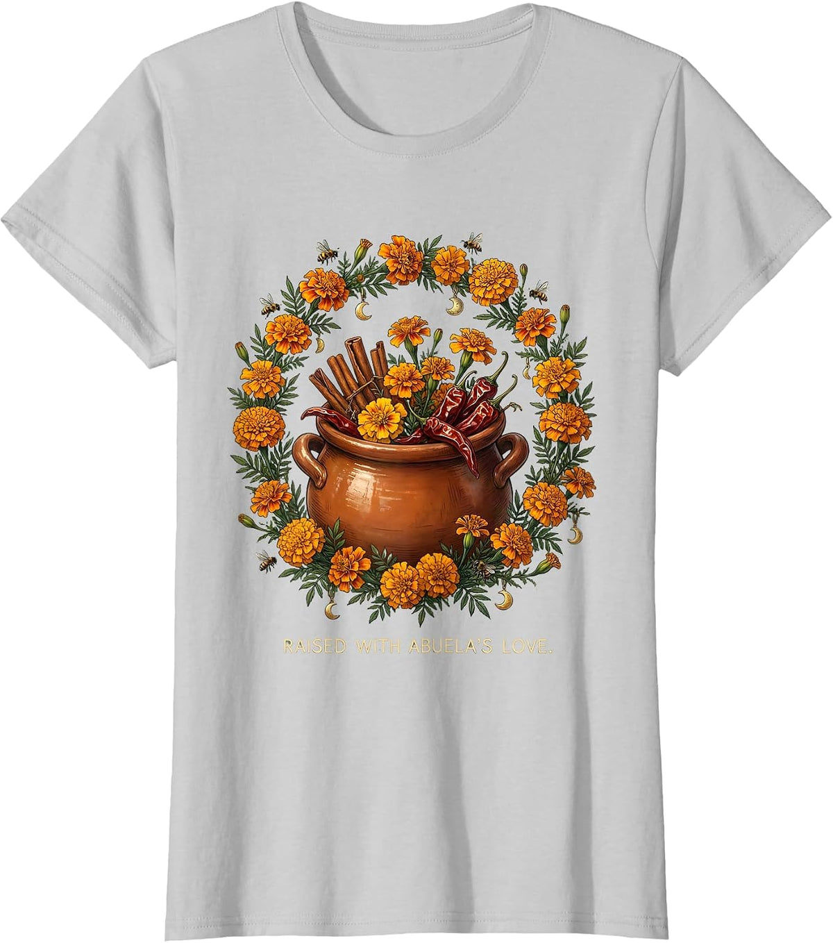Women's Raised With Abuela's Love Hispanic Heritage Design T-Shirt - Silver Grey
