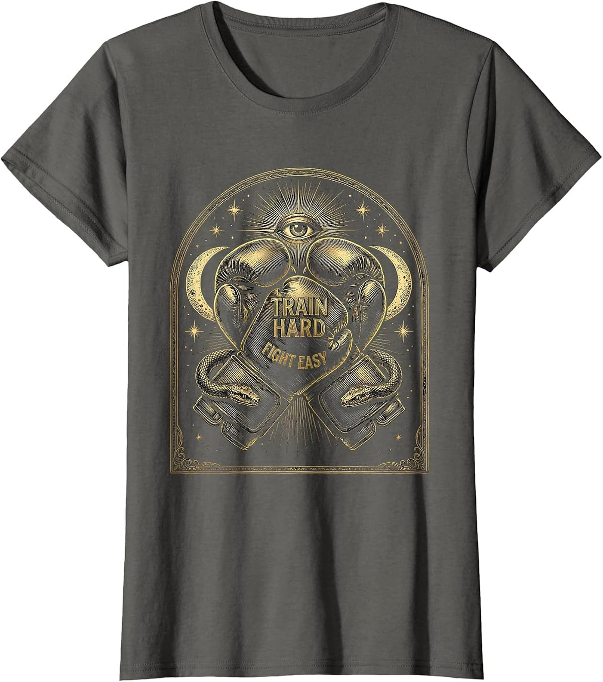 Women's Train Hard Fight Easy Boxing Graphic Design T-Shirt - Asphalt Grey