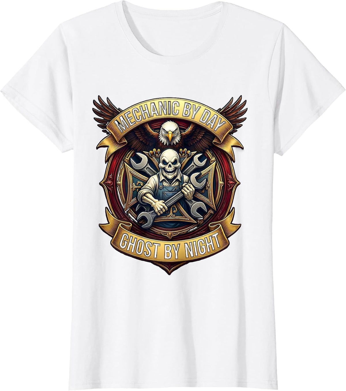 Women's Boo Crew Mechanic Halloween Ghost Design T-Shirt - White