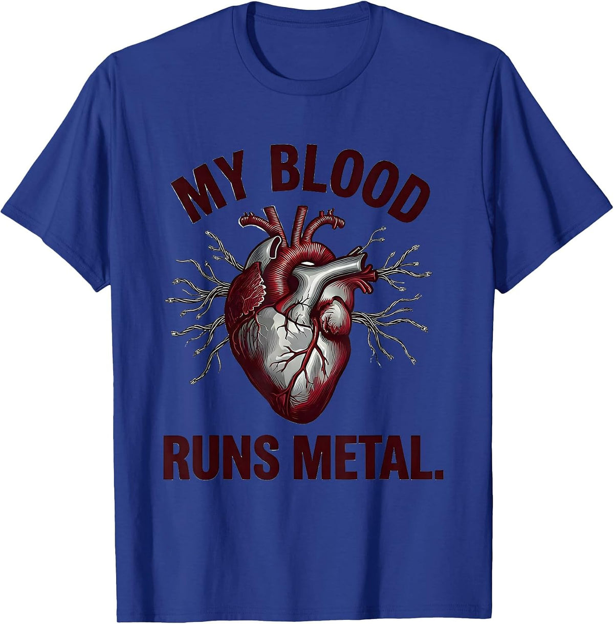 Men's My Blood Runs Metal Hardcore Music Fan Design T-Shirt - Royal Blue