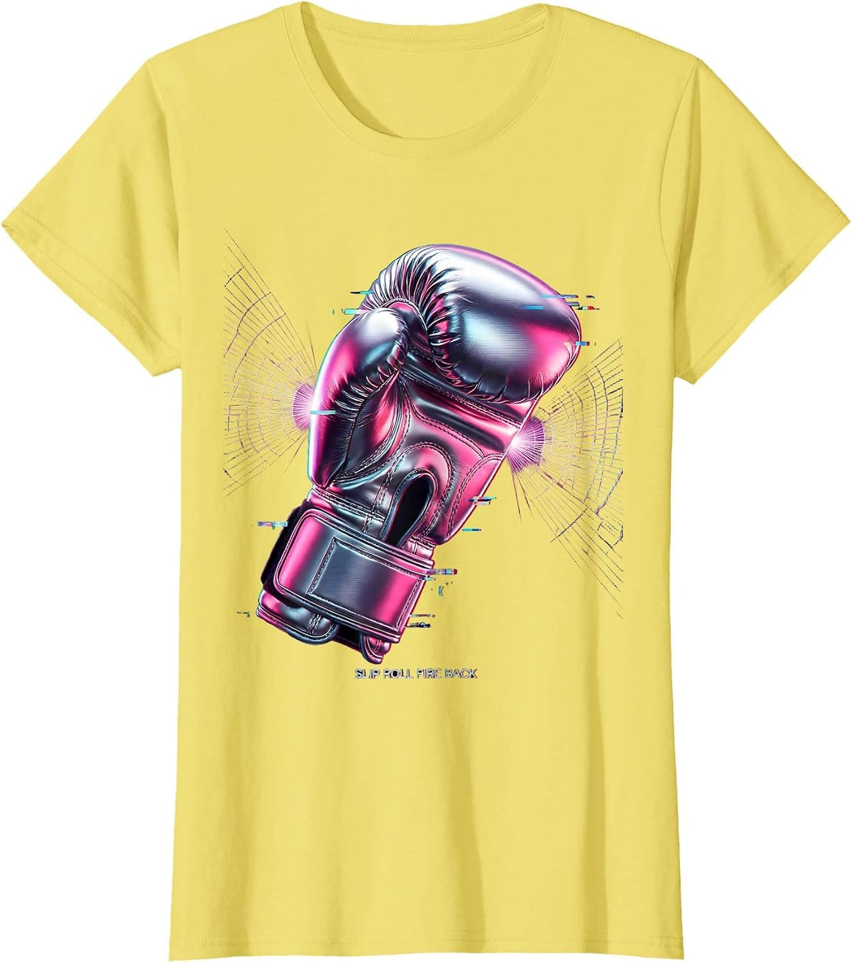Slip Roll Fire Back Boxing Graphic Design T-Shirt - Lemon Yellow