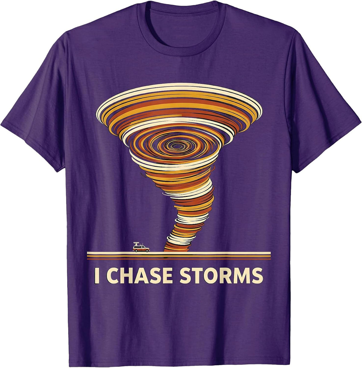 Men's I Chase Storms Bold Retro Tornado Storm Chaser Meteorology T-Shirt - Purple