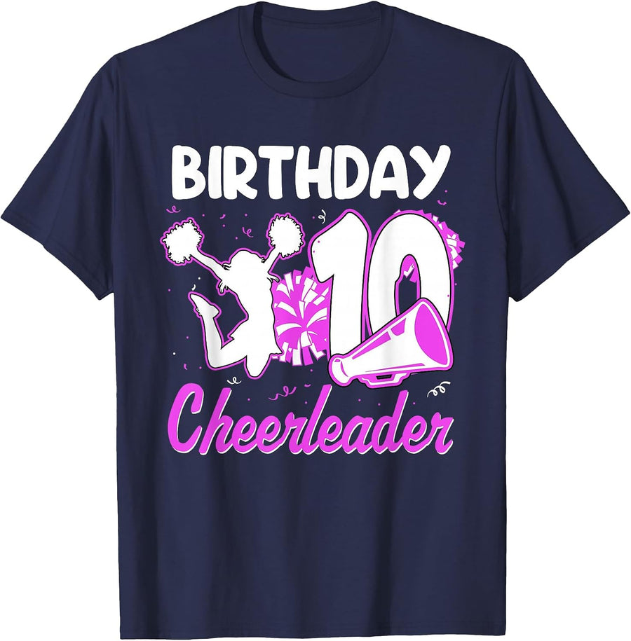 10th Birthday Cheerleader Girl 10 Years Old Cheerleading T-Shirt - Navy Blue