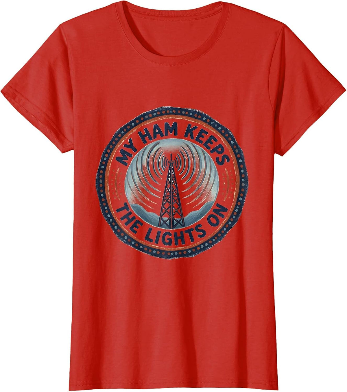 My Ham Keeps The Lights On Funny Ham Radio Operator Hobby T-Shirt - Red