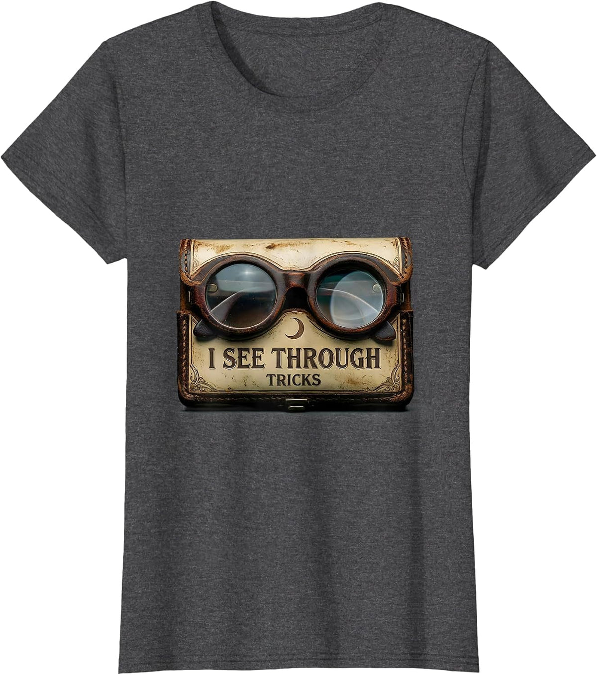 Women's I See Through Tricks Vintage Halloween Optometrist Eye T-Shirt - Dark Heather Grey