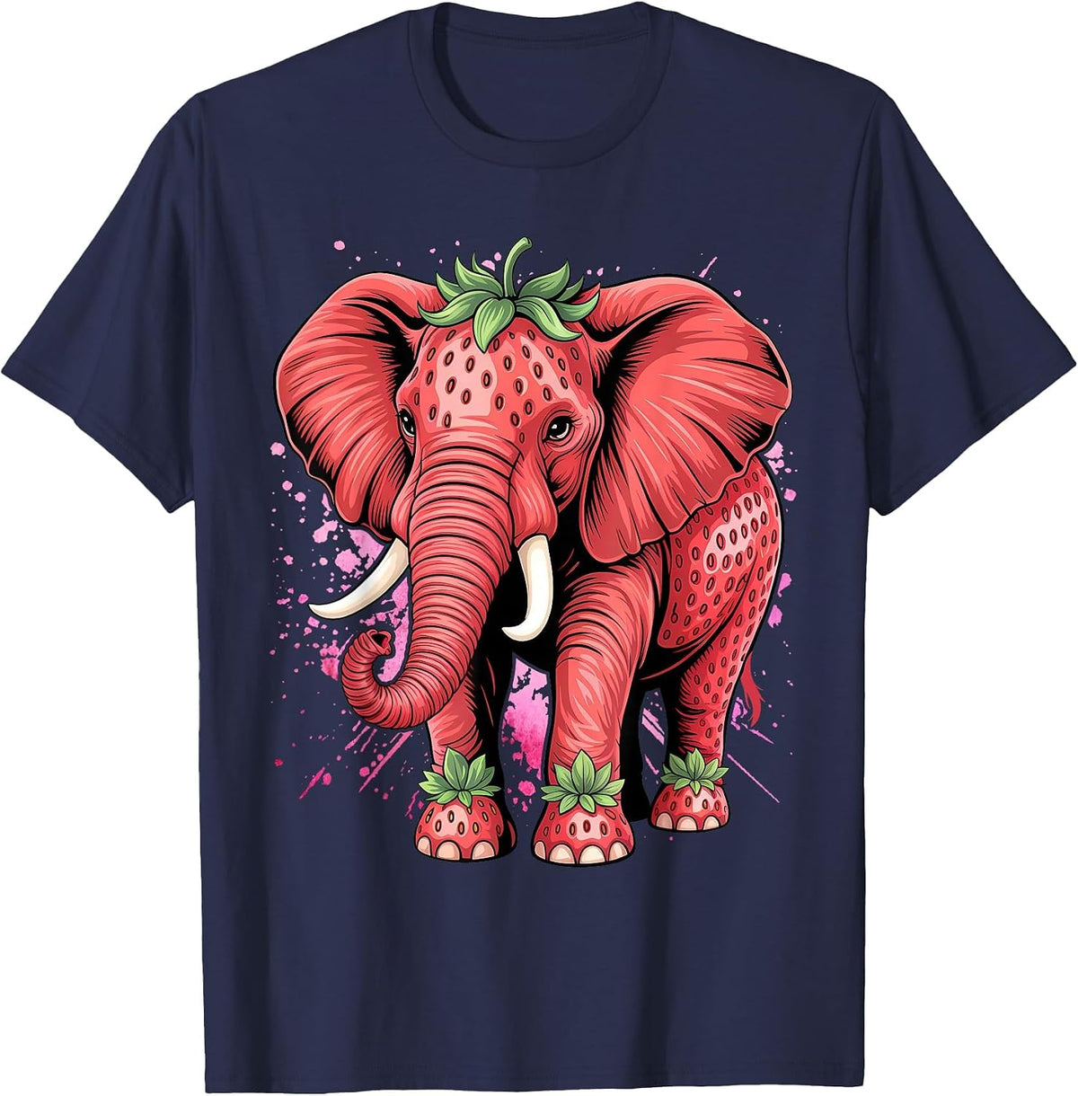 Strawberry Elephant Birthday Funny T-Shirt - Navy Blue