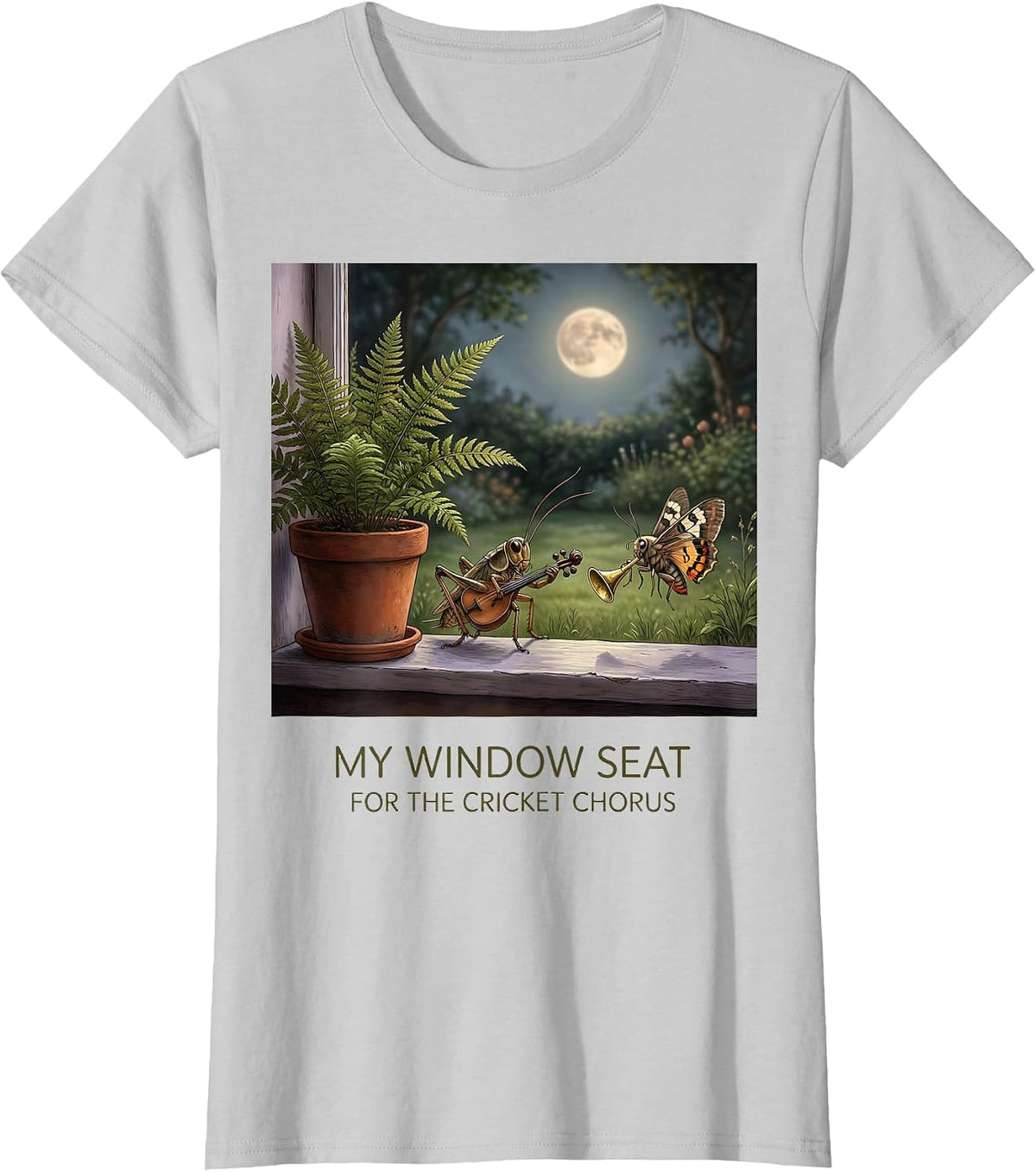 Women's My Window Seat For The Cricket Chorus Vintage Insect Nature T-Shirt - Silver Grey