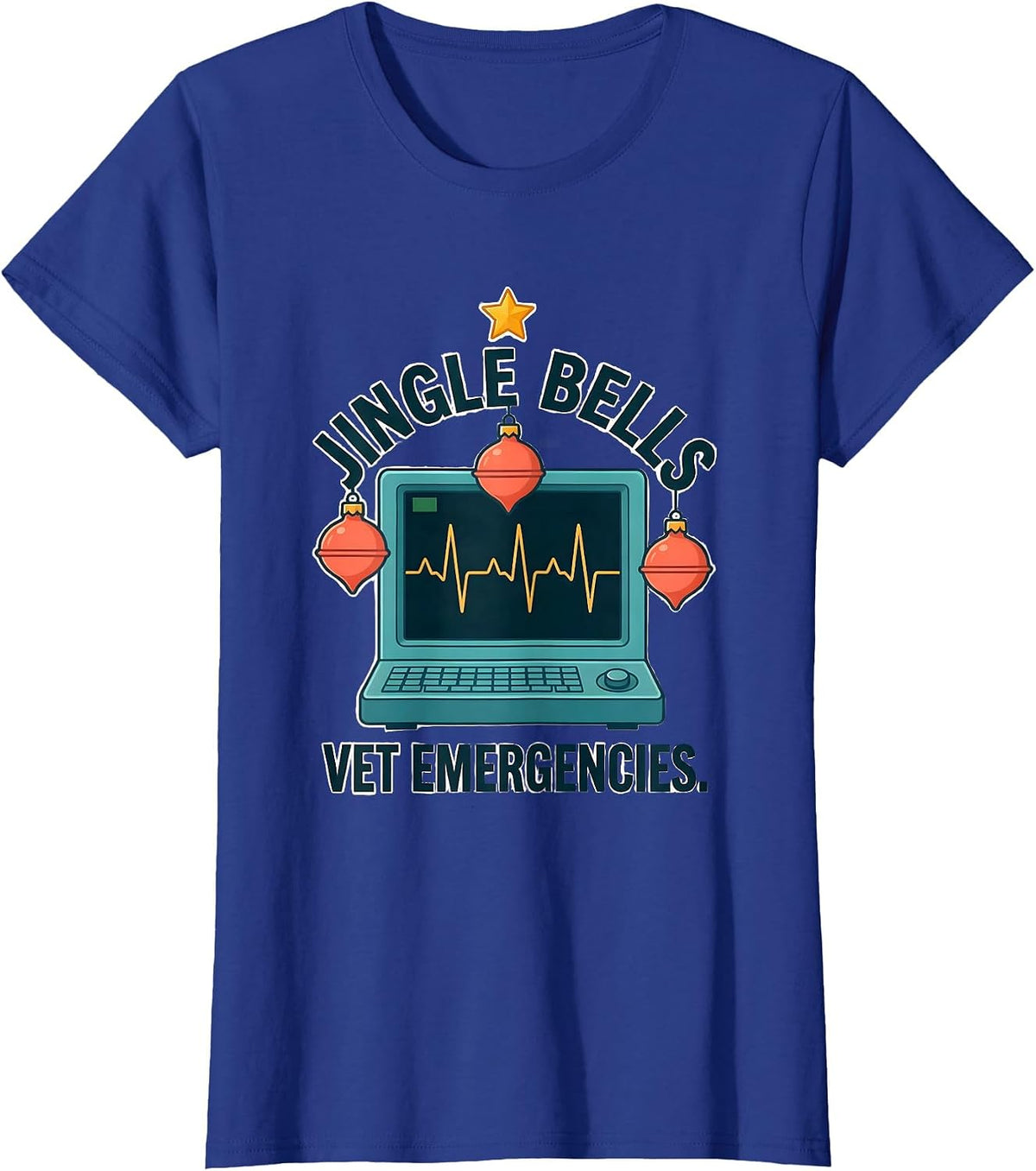 Women's Jingle Bells Vet Emergencies Funny Veterinary Tech Christmas T-Shirt - Royal Blue