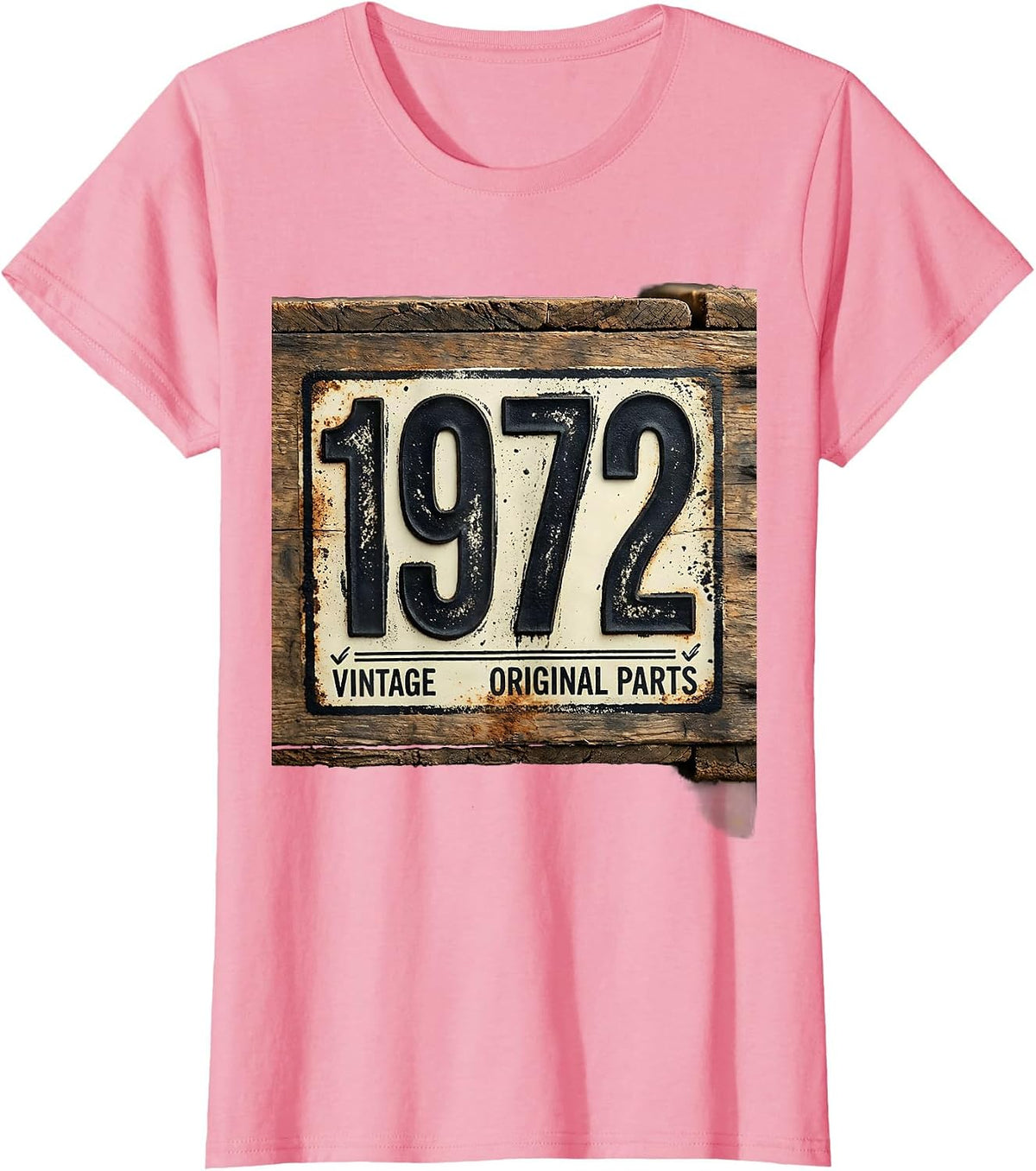 Women's VINTAGE 1972 ORIGINAL PARTS Rubber Stamp Vintage Milestone T-Shirt - Pink