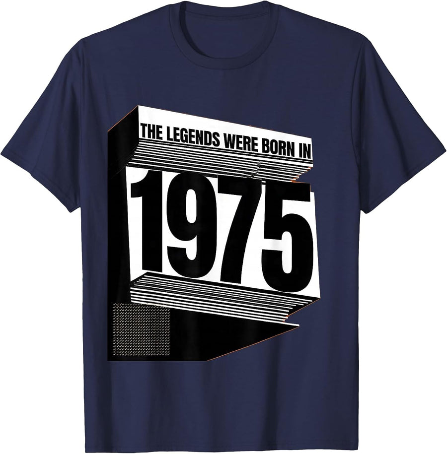 The Legends Were Born In 1975 Vintage Birthday Dad Gift T-Shirt - Navy Blue