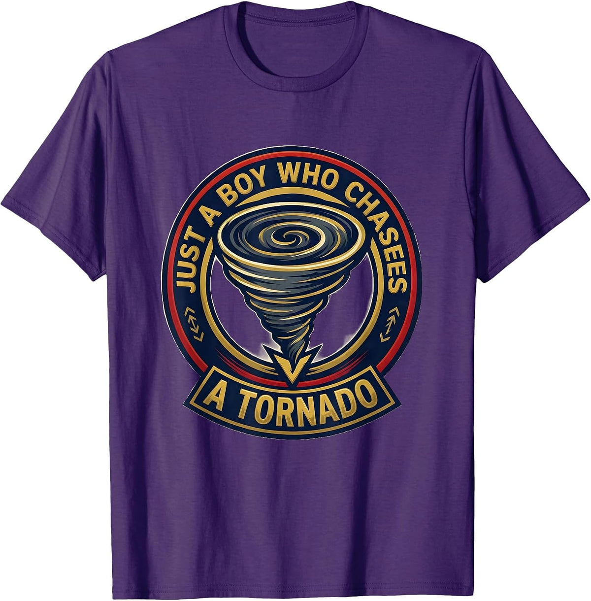 Men's Just A Boy Who Chases A Tornado Funny Weather Storm Chaser T-Shirt - Purple