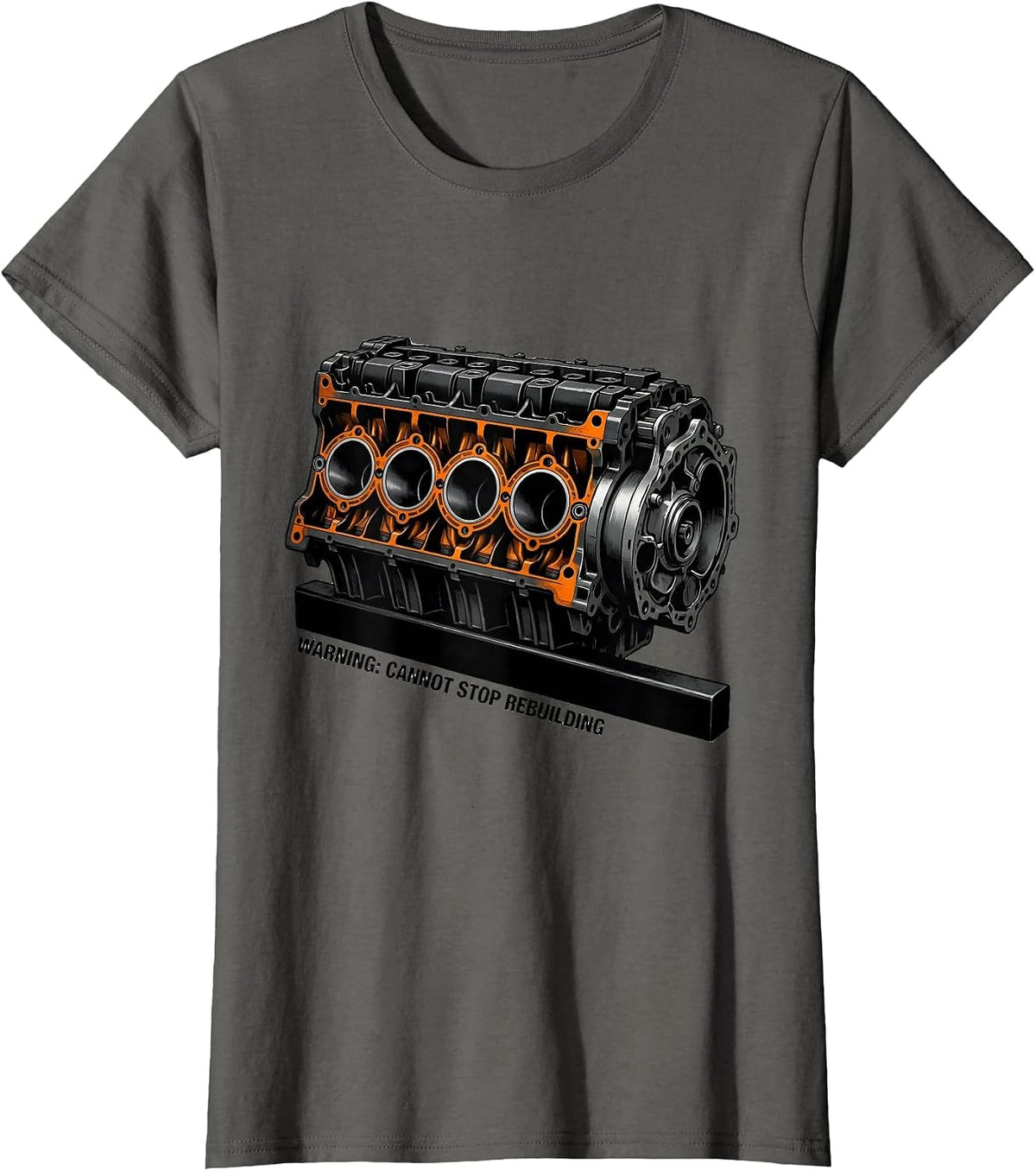 Women's Warning Cannot Stop Rebuilding Brutalist Mechanic Garage T-Shirt - Asphalt Grey