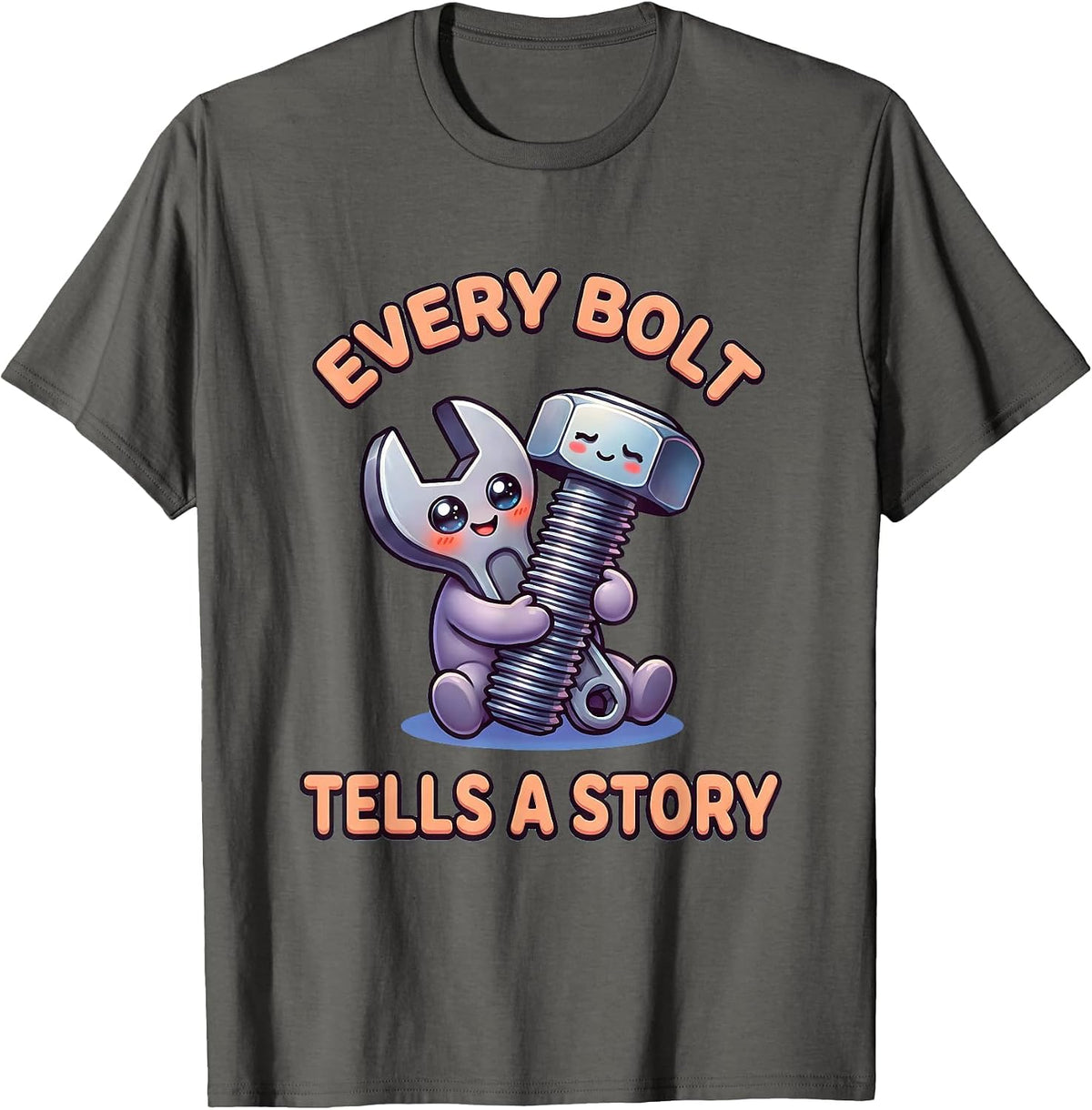 Men's Every Bolt Tells A Story Mechanic Design T-Shirt - Asphalt Grey