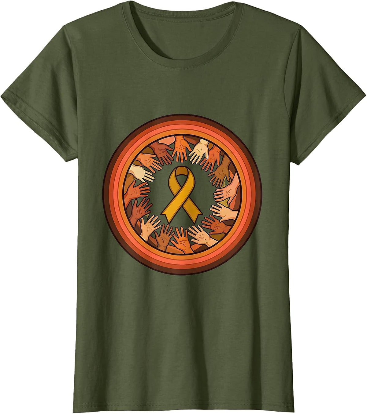 Women's Down Syndrome Awareness Diverse Hands Unity Design T-Shirt - Olive Green