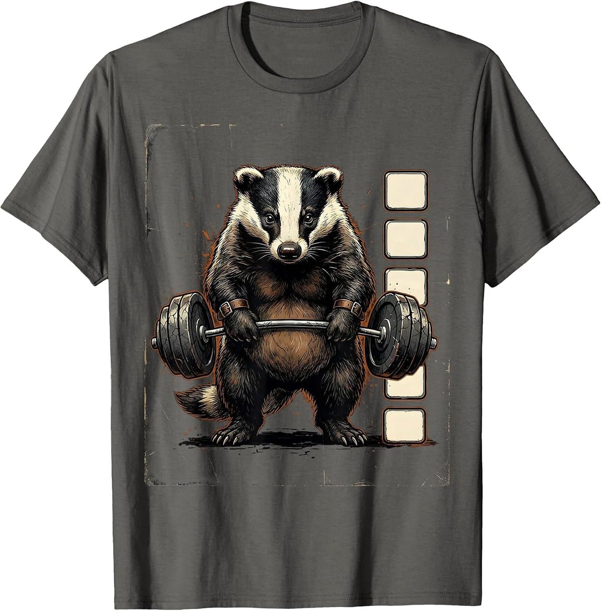 Men's Badger Weightlifting Funny Gym Animal Workout Humor T-Shirt - Asphalt Grey