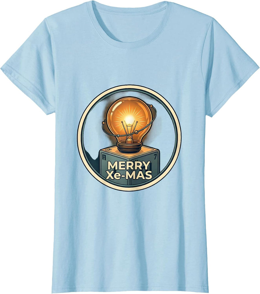 Women's Merry Xe-mas Funny Periodic Table Chemistry Nerd Humor T-Shirt - Baby Blue