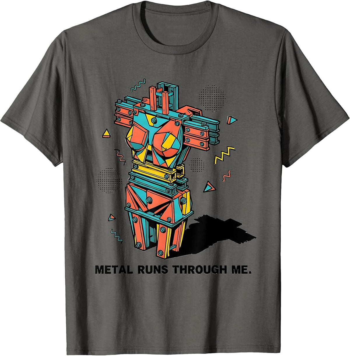 Metal Runs Through Me Bold Music Fan Design T-Shirt - Asphalt Grey