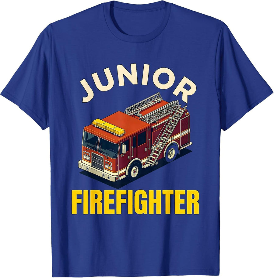 Junior Firefighter Isometric Fire Truck Kids Birthday Gift T-Shirt - Royal Blue
