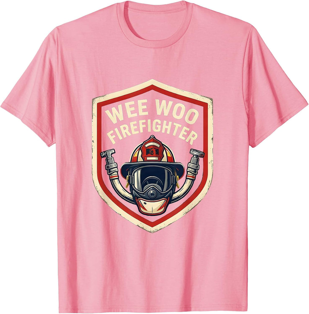 Men's Wee Woo Firefighter Emblem Firefighter Family Humor T-Shirt - Pink