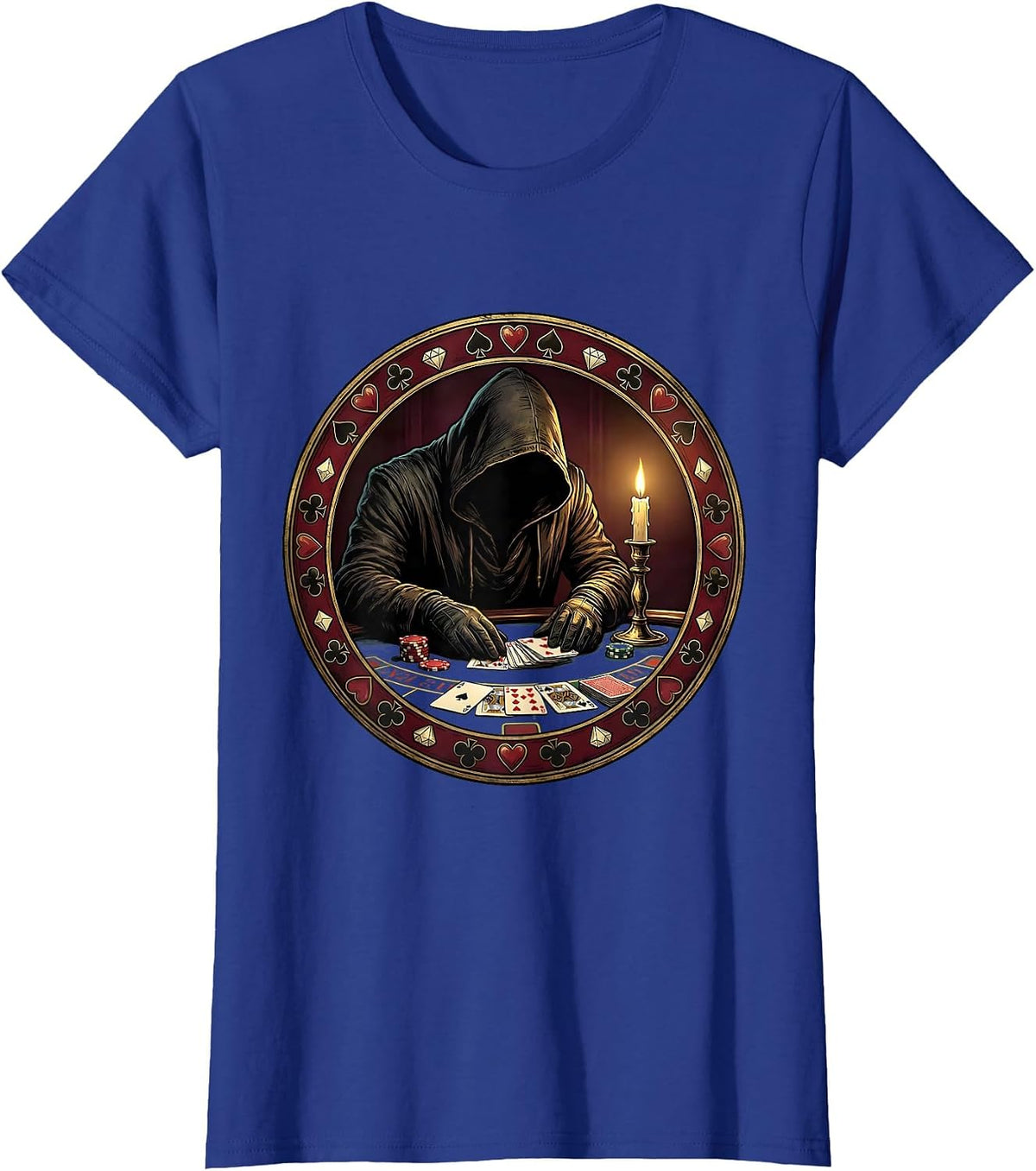 Women's Shadowed Casino Figure Gambling Graphic Tee T-Shirt - Royal Blue