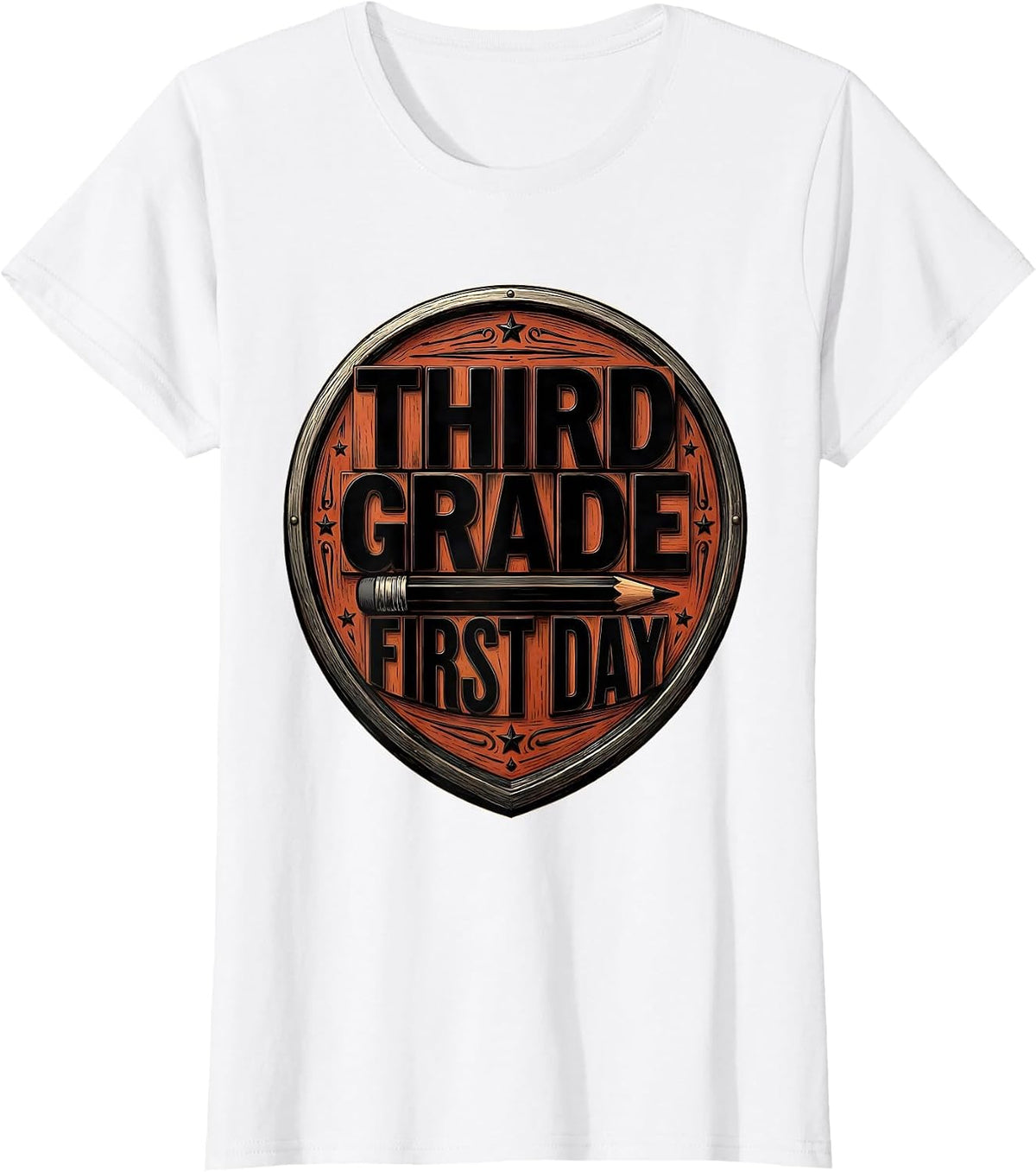 Women's Third Grade First Day Wood Type Letterpress Back to School T-Shirt - White