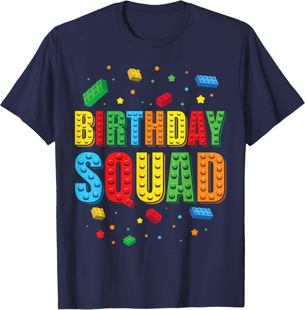 Birthday Squad Playing Bricks Block Building Brick Builder T-Shirt - Navy Blue