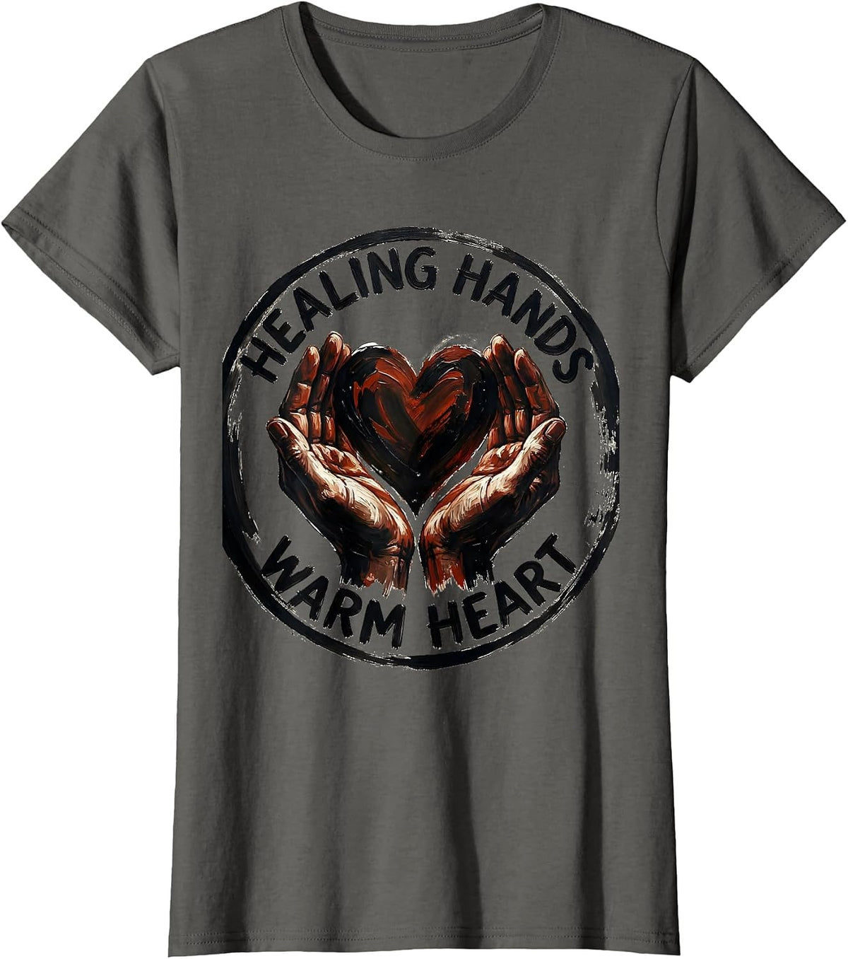 Women's Healing Hands Warm Heart Nurse Design T-Shirt - Asphalt Grey