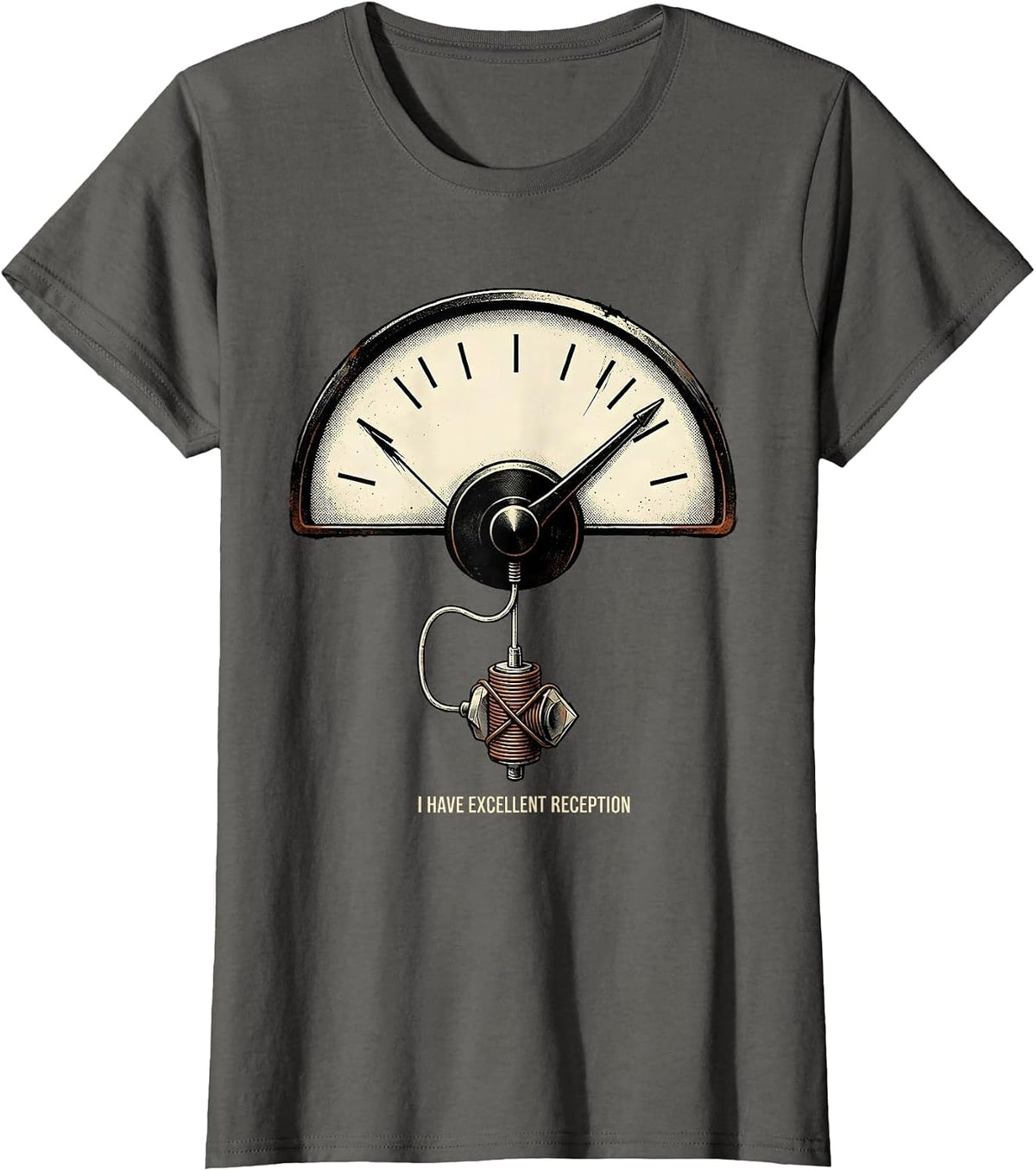 Women's I Have Excellent Reception Distressed Funny Ham Radio T-Shirt - Asphalt Grey