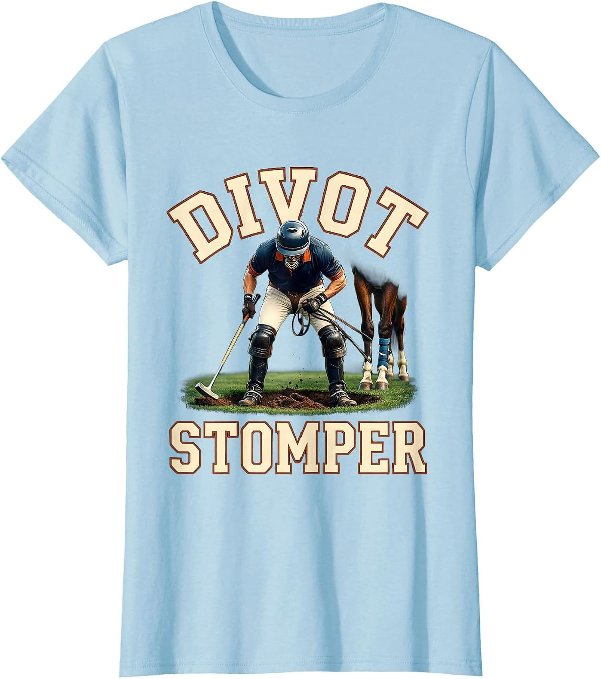 Divot Stomper Polo Player Horseback Riding Equestrian Sport T-Shirt - Baby Blue
