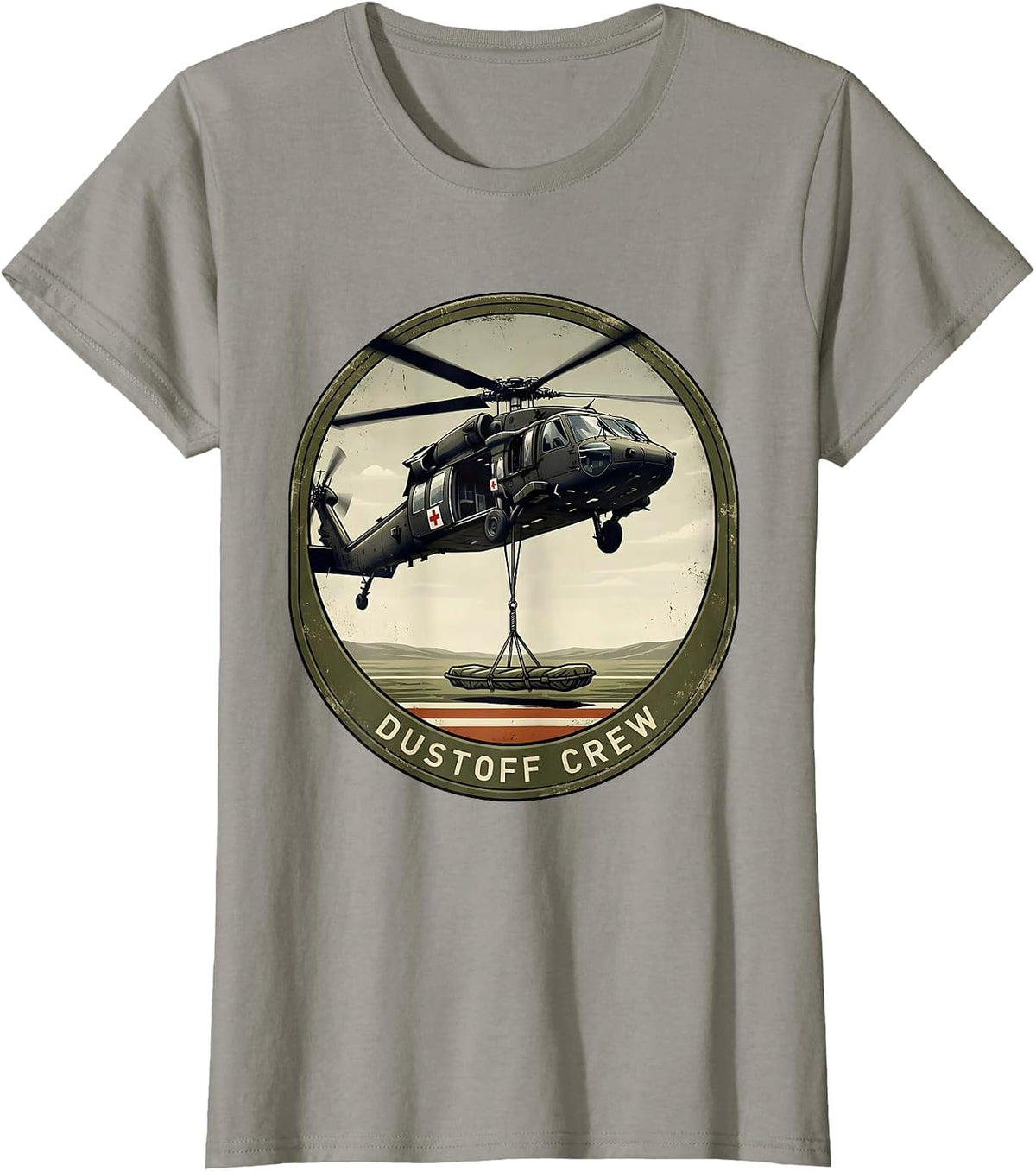 Women's Dustoff Crew Vintage Military Helicopter Pilot Veteran T-Shirt - Slate Grey