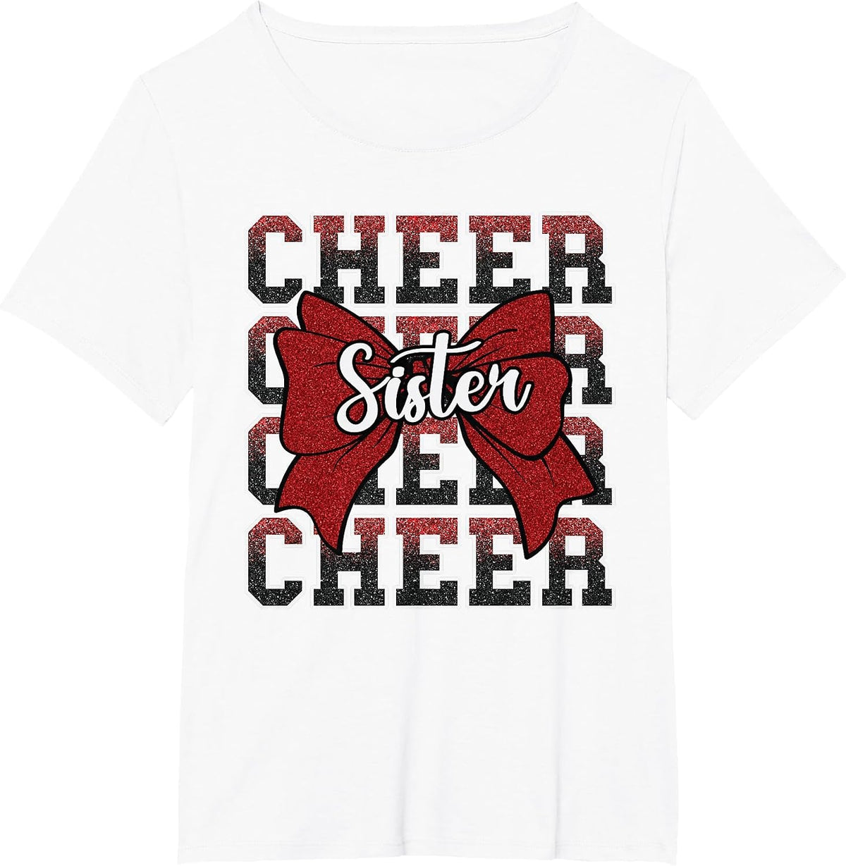 Coquette Cheer Sister Bow Sport Cheerleader Cheerleading Red T-Shirt - White