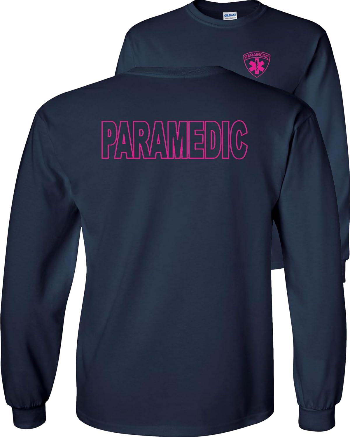 FAIR GAME Paramedic Long Sleeve Shirt-Pink Design-Navy-XL - As Pictured