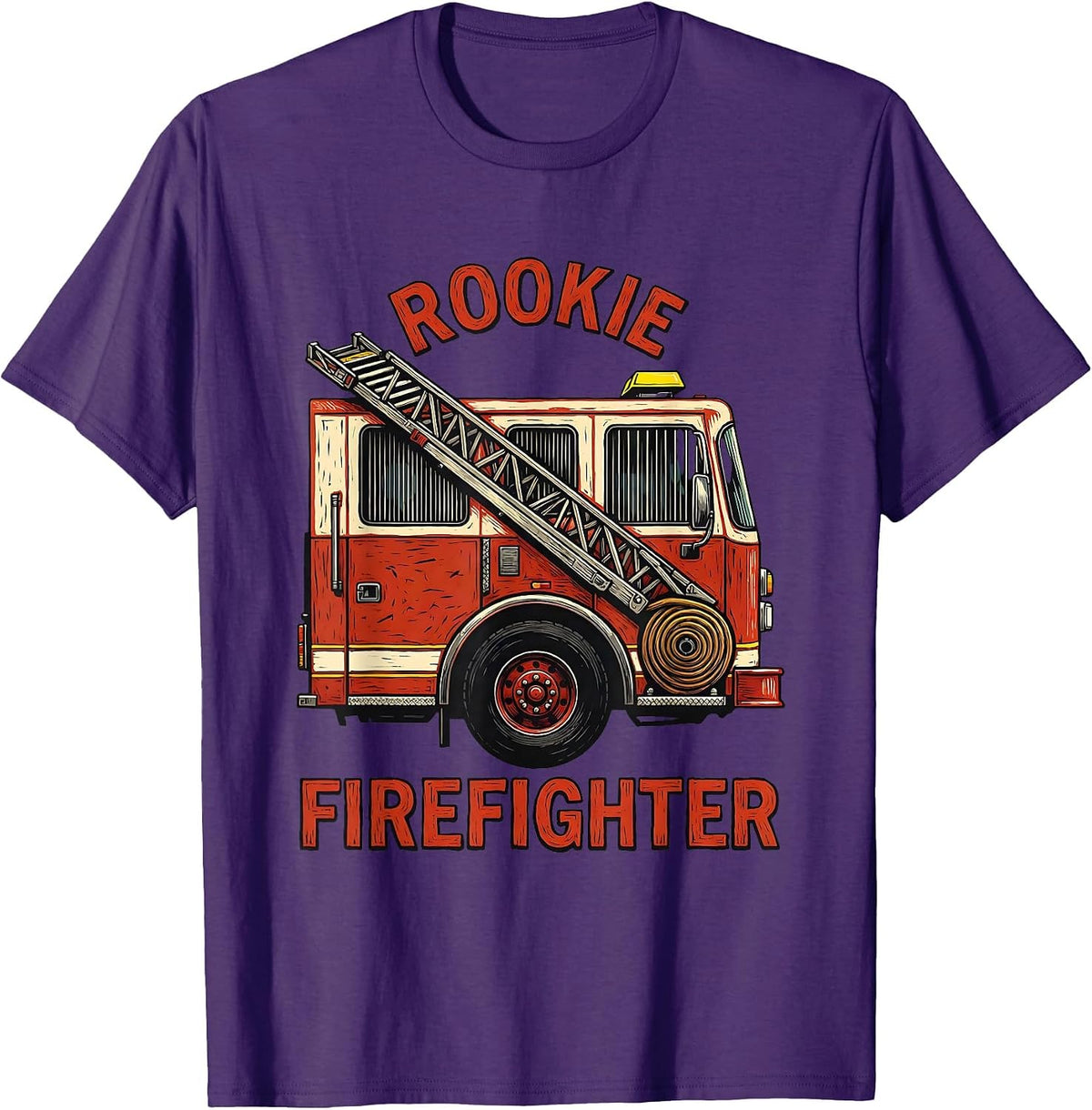 Men's Rookie Firefighter Linocut Fire Truck Toddler Kids Birthday T-Shirt - Purple