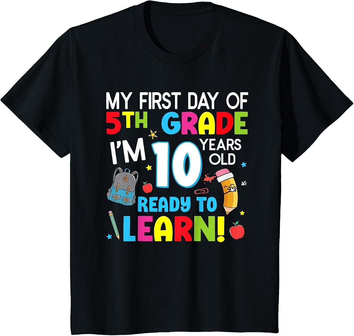 My First Day of 5th Grade Shirt for Girls Boys Back to School Fifth Grade Tee T-Shirt - Black