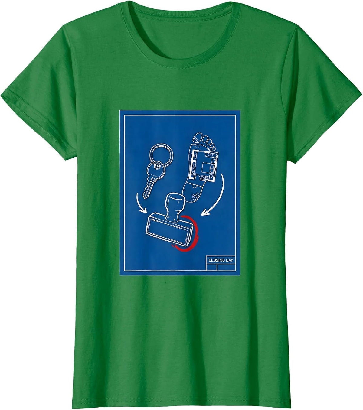 Women's Closing Day Technical Blueprint Realtor Real Estate Agent T-Shirt - Kelly Green