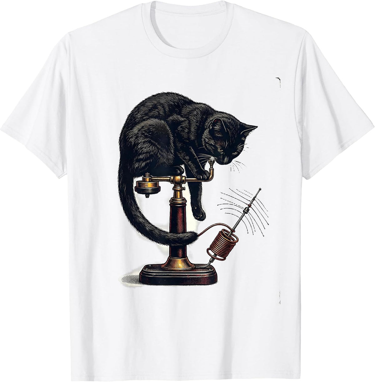 Men's Curled Cat on Telegraph Key Vintage Ham Radio Humor T-Shirt - White