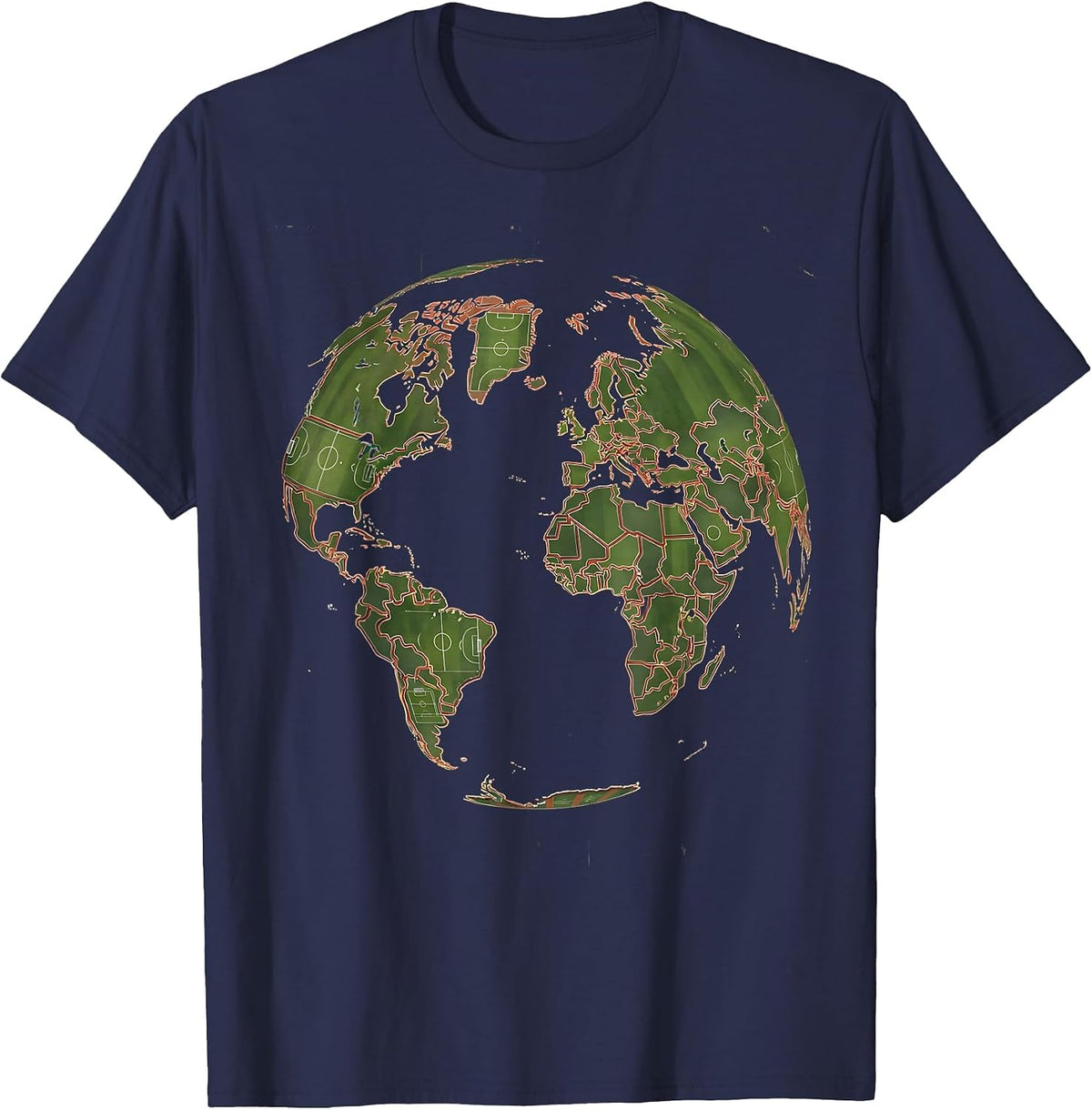 World Map Hockey Field Lines Graphic T-Shirt - Navy Blue