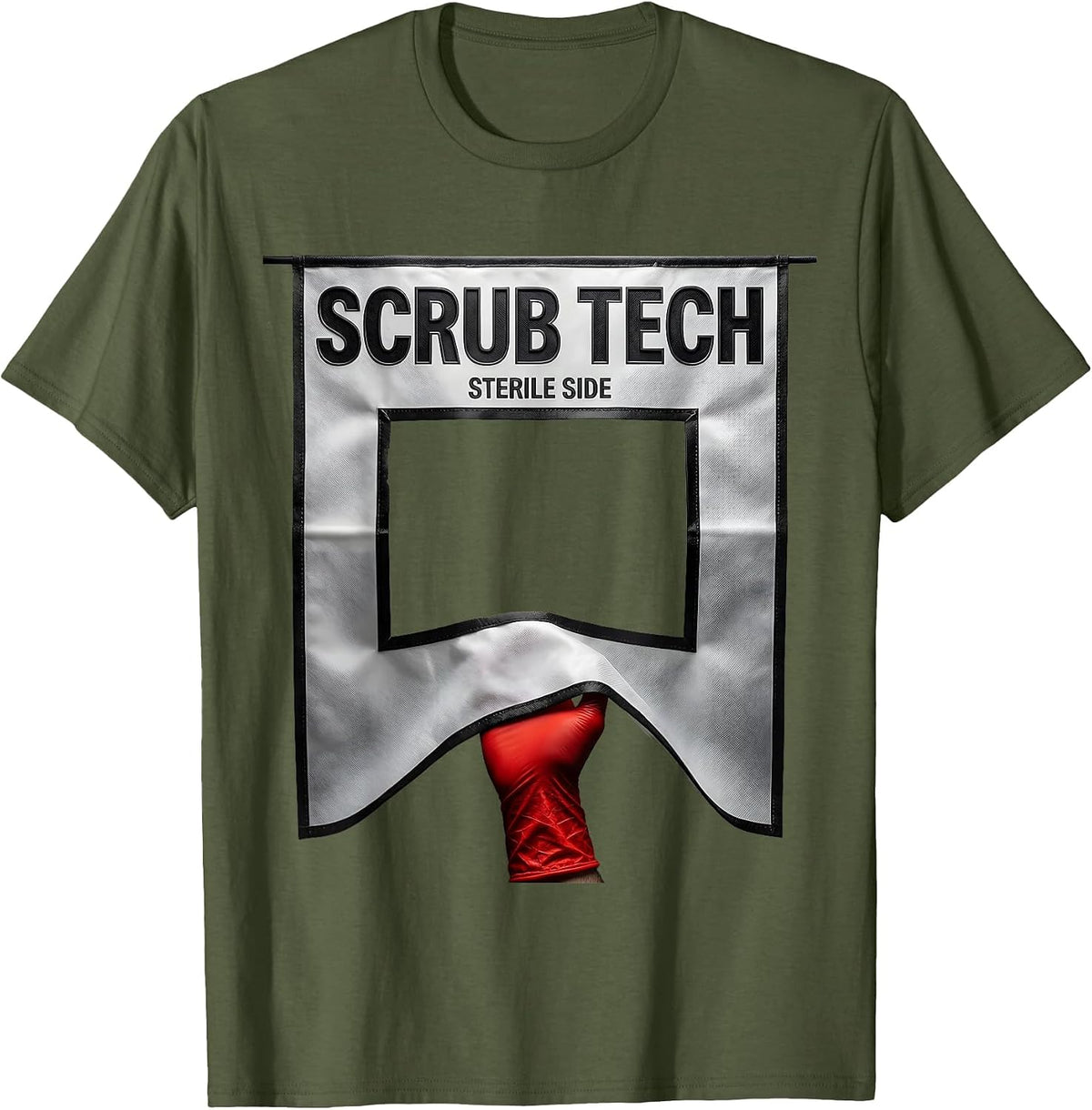 Men's Scrub Tech Sterile Side Funny Surgical Tech Gift T-Shirt - Olive Green