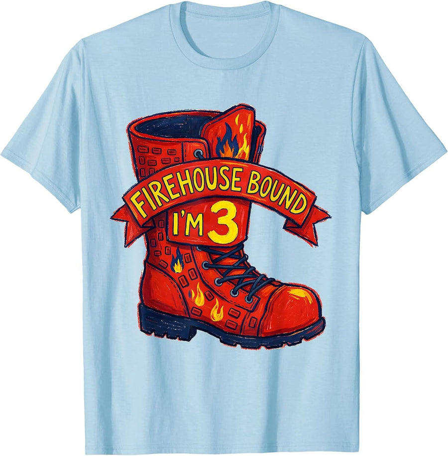 Men's Firehouse Bound, I'm 3 Naive Kidcore Firefighter Birthday T-Shirt - Baby Blue