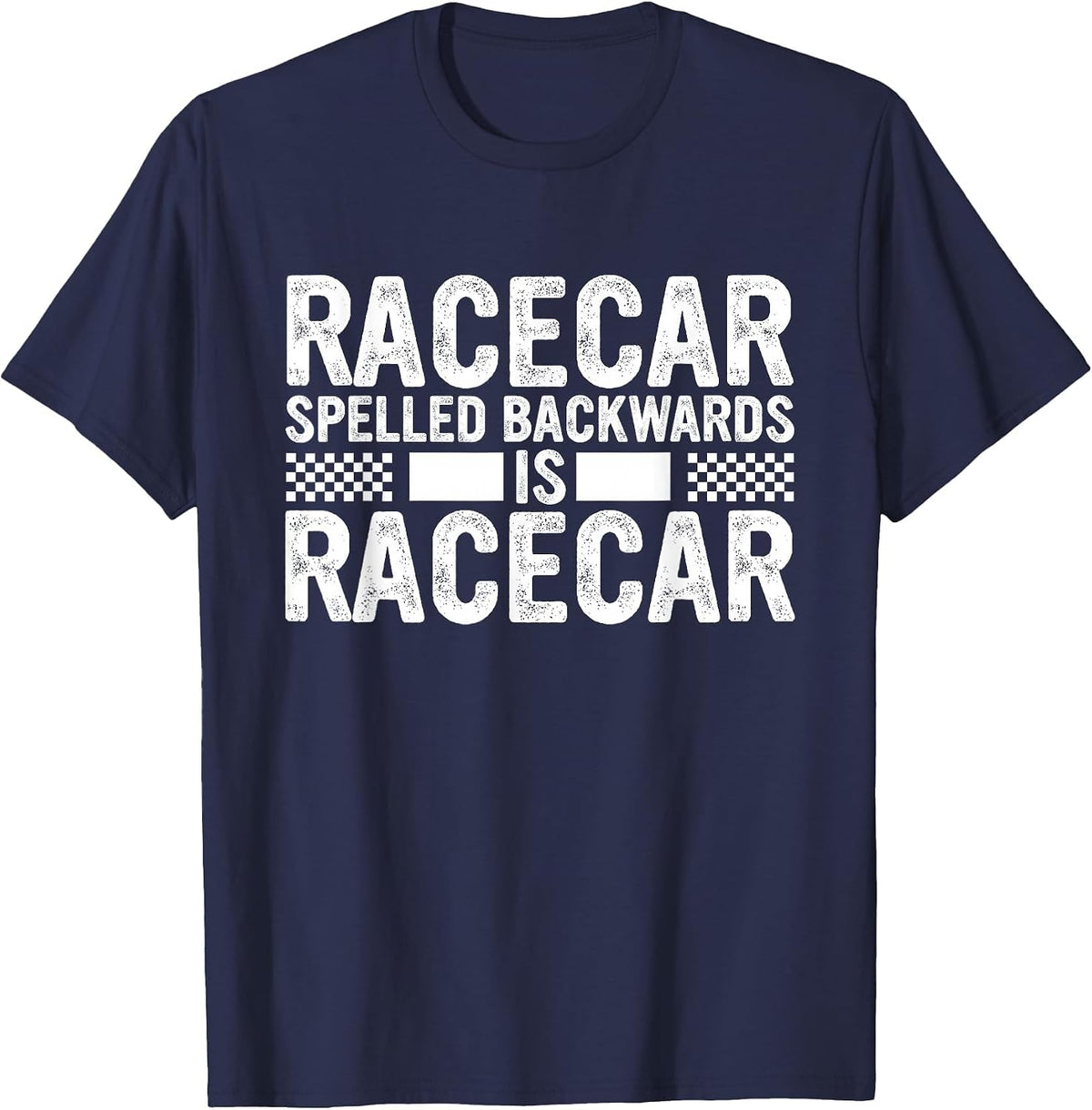 Racecar Spelled Backwards Mechanic Funny Car Racing Saying T-Shirt - Navy Blue
