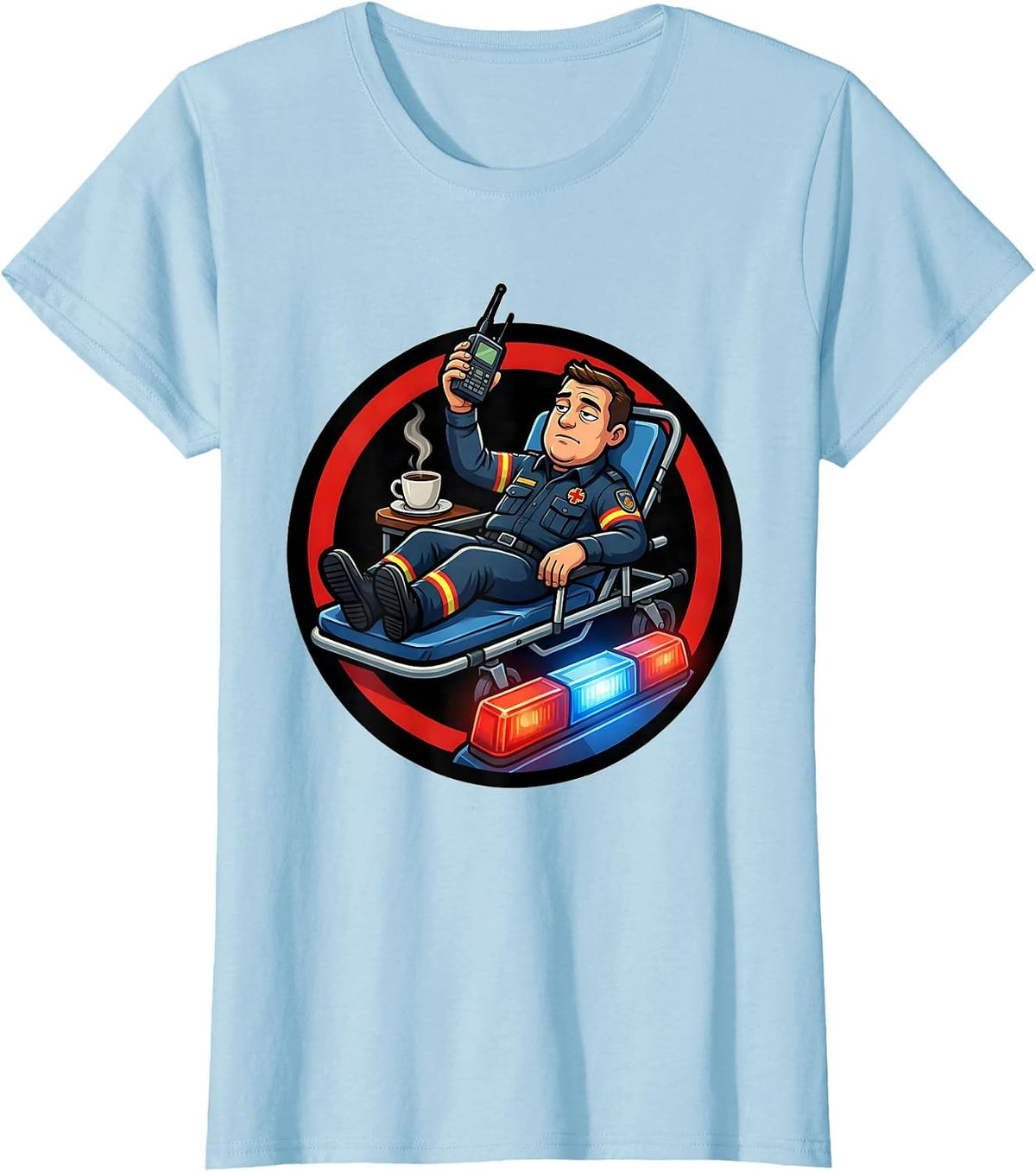 Paramedic Badge Calm Cartoon EMS Crew Off Duty Humor T-Shirt - Baby Blue